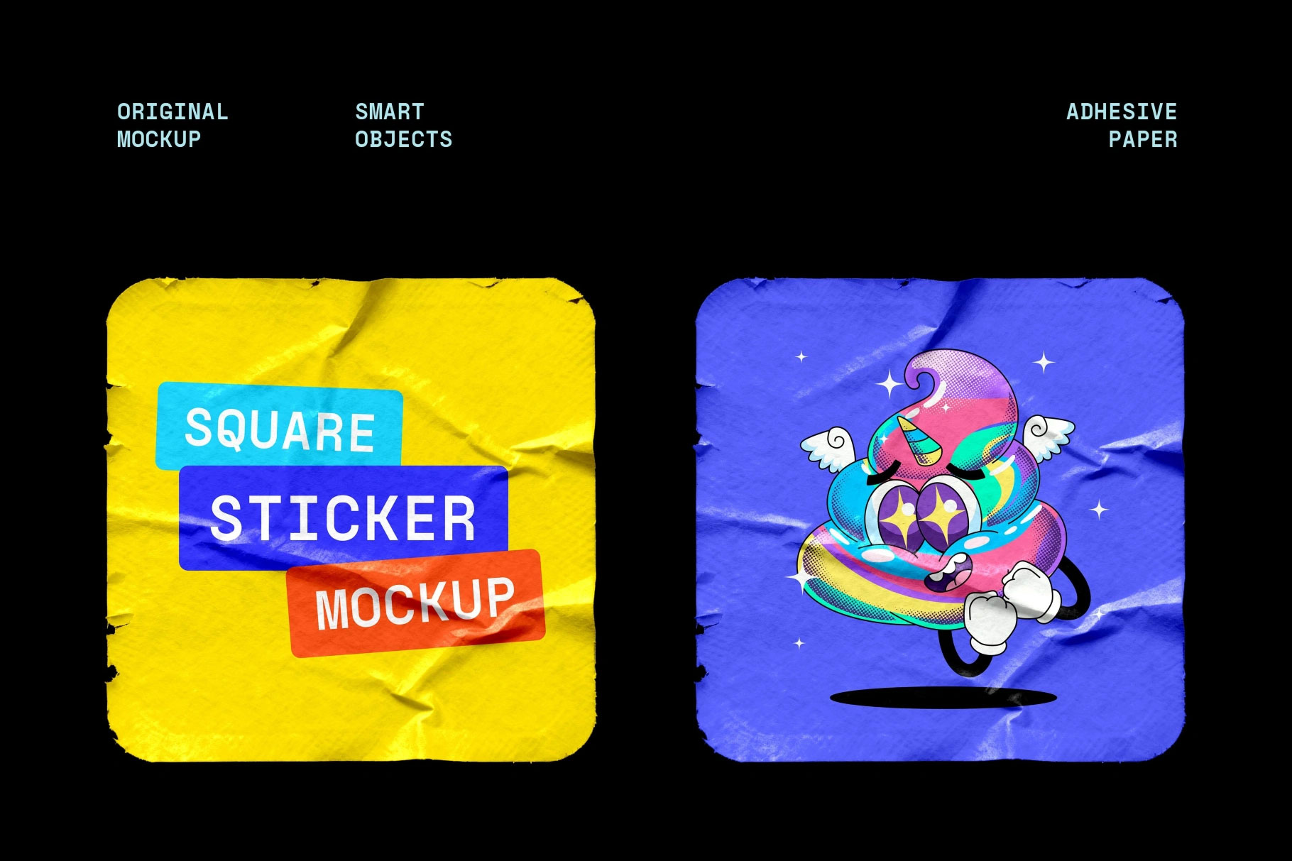 Free Glued Worn Rectangle Sticker Mockup PSD Template