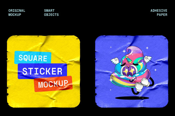 Free Glued Worn Rectangle Sticker Mockup PSD Template