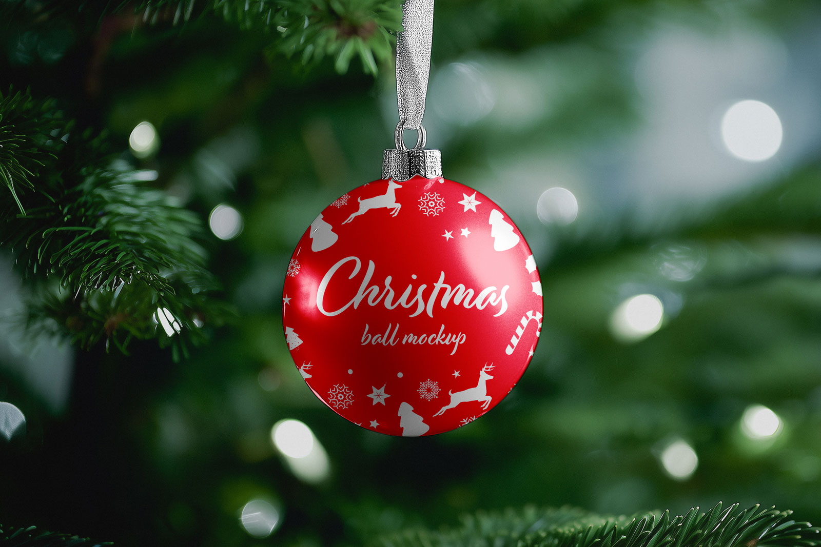 Free Green Tree Christmas Ball Mockup PSD Template