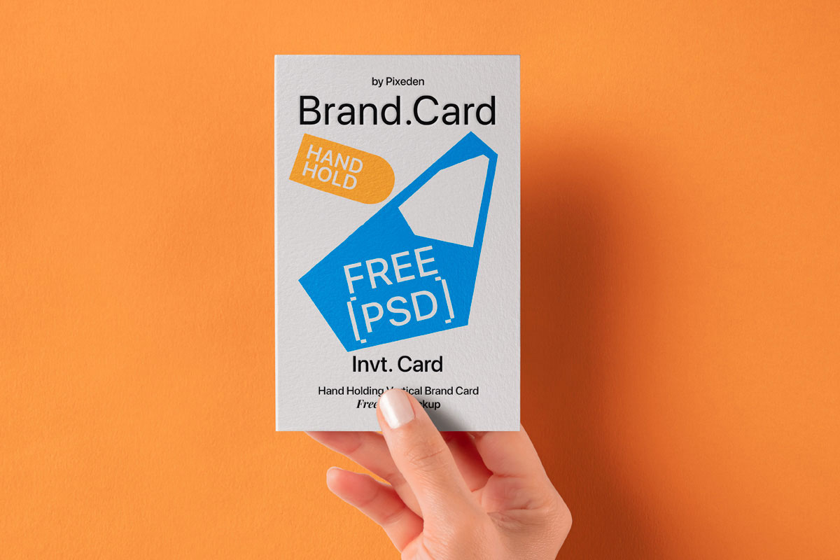 Free Hand Holding Vertical Brand Card Mockup PSD Template