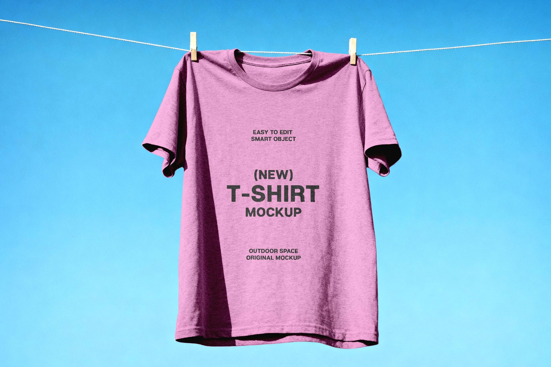 Free Hanging T-Shirt Mockup on Clothesline PSD Template