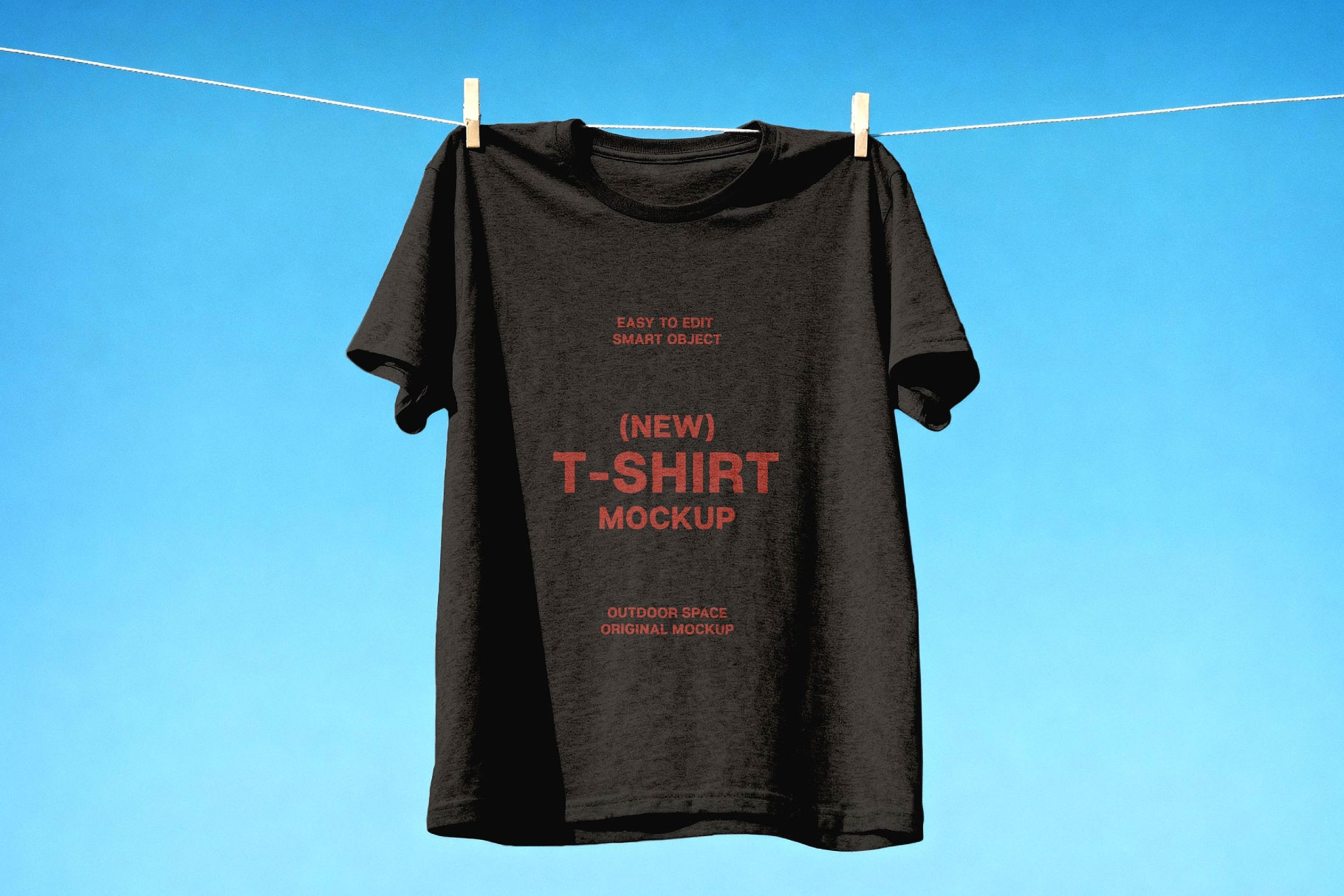 Free Hanging T-Shirt Mockup on Clothesline PSD Template