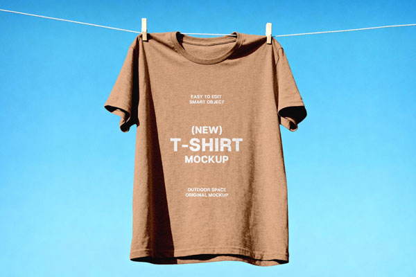 Free Hanging T-Shirt Mockup on Clothesline PSD Template