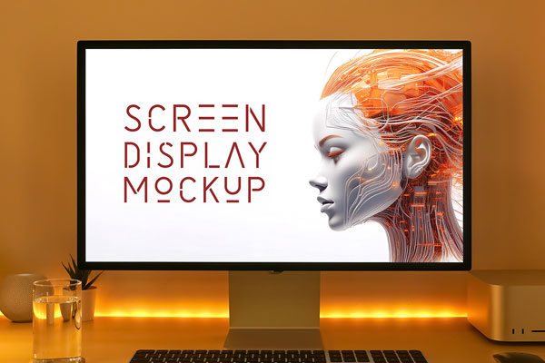 Free Home Office Desktop Screen Mockup PSD Template