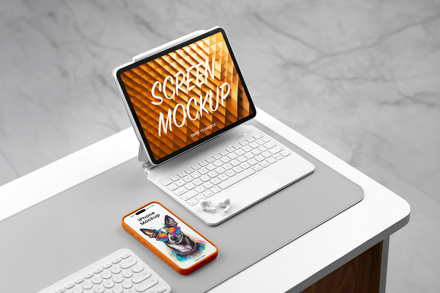 Free iPhone with iPad Mockup PSD Template