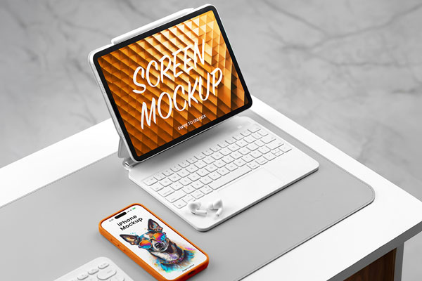 Free iPhone with iPad Mockup PSD Template