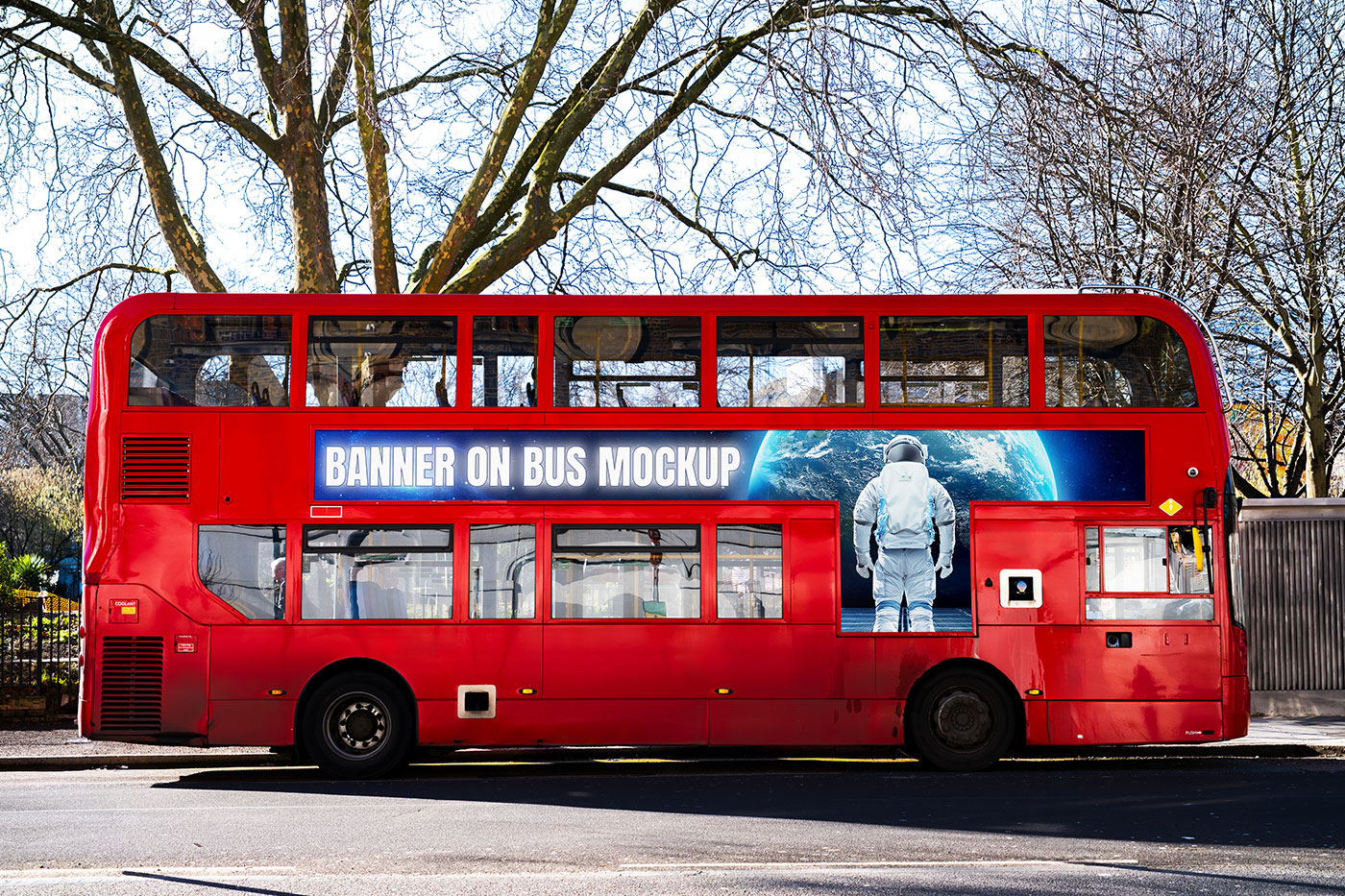 Free London Bus Banner Mockup PSD Template