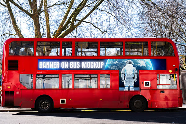 Free London Bus Banner Mockup PSD Template