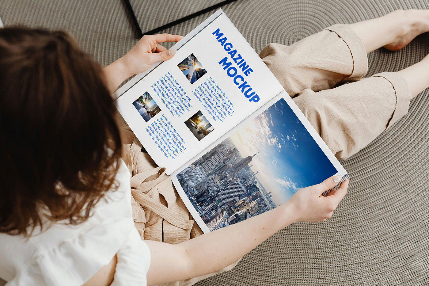 Free Magazine in Woman Hands Mockup PSD Template