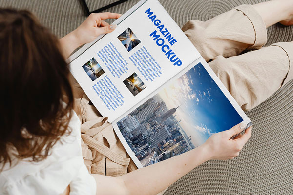 Free Magazine in Woman Hands Mockup PSD Template