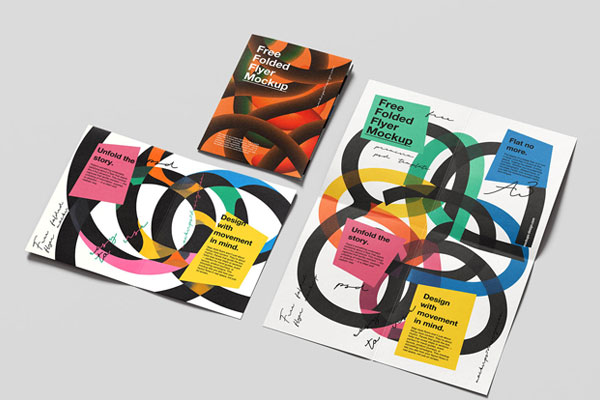 Free Map Folded Flyer Mockup PSD Template