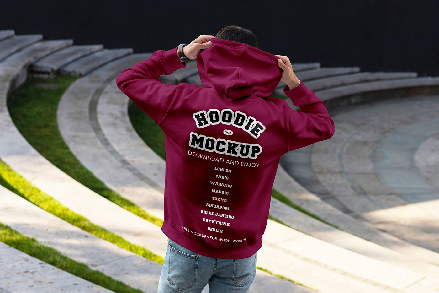 Free Men Hoodie Back View Mockup PSD Template