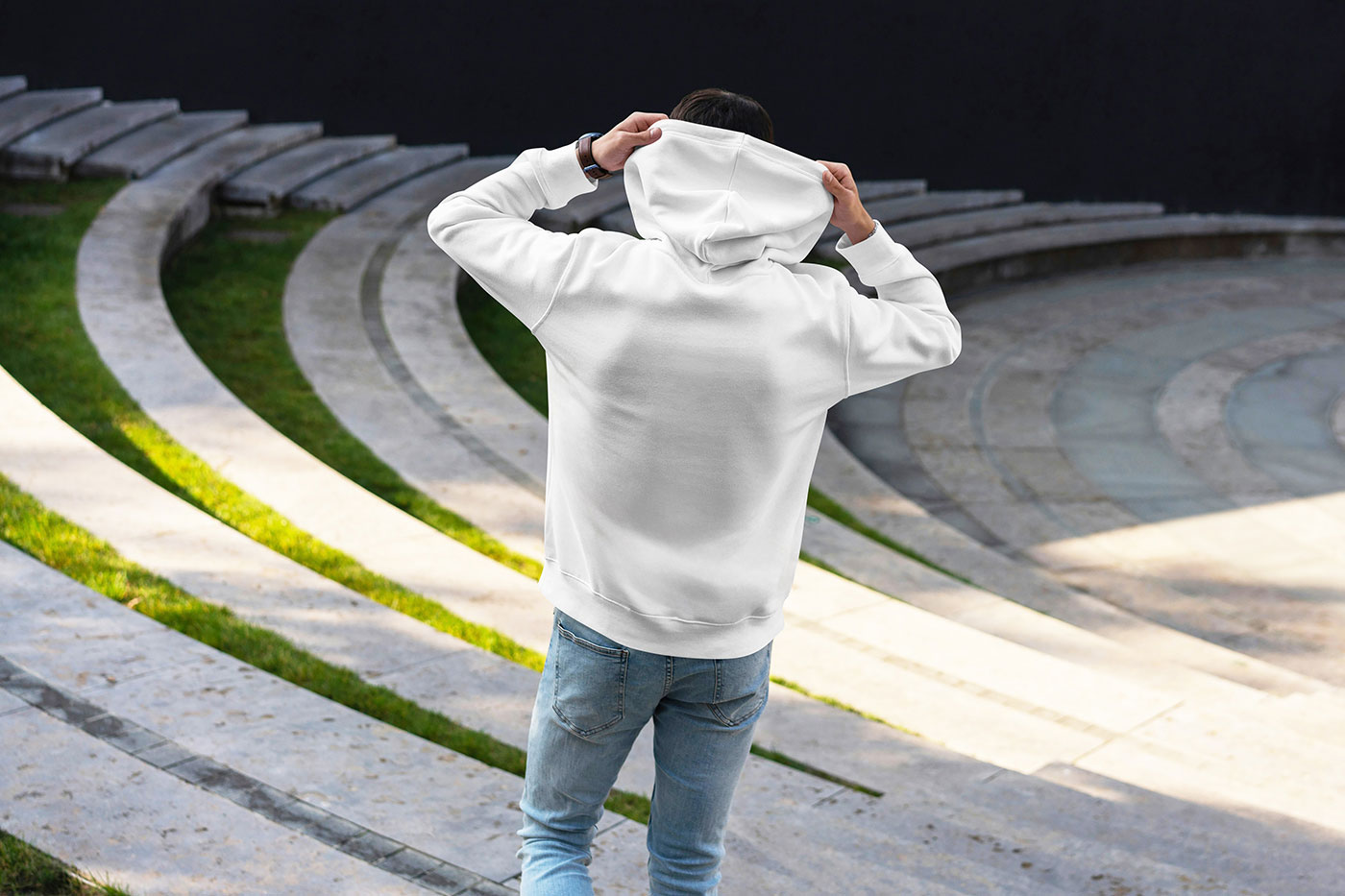 Free Men Hoodie Back View Mockup PSD Template