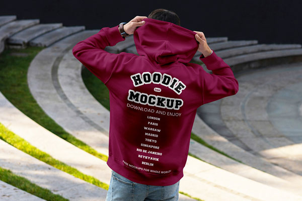 Free Men Hoodie Back View Mockup PSD Template