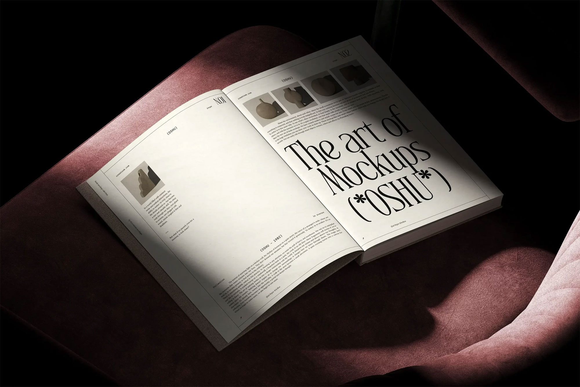 Free Open Book Mockup on Velvet Chair PSD Template