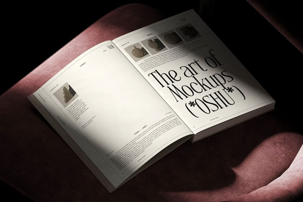 Free Open Book Mockup on Velvet Chair PSD Template