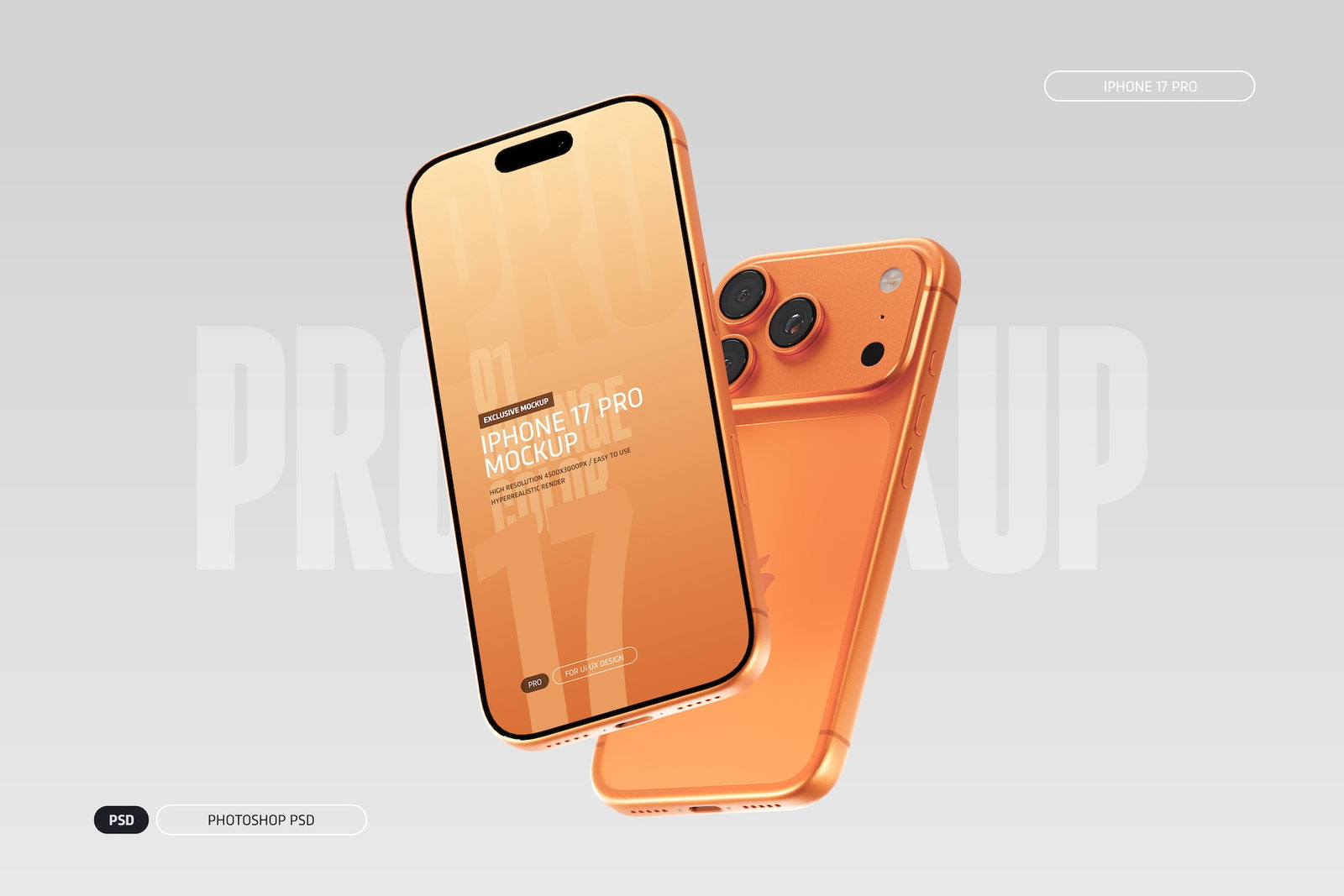 Free Orange iPhone 17 Pro Mockup PSD Template