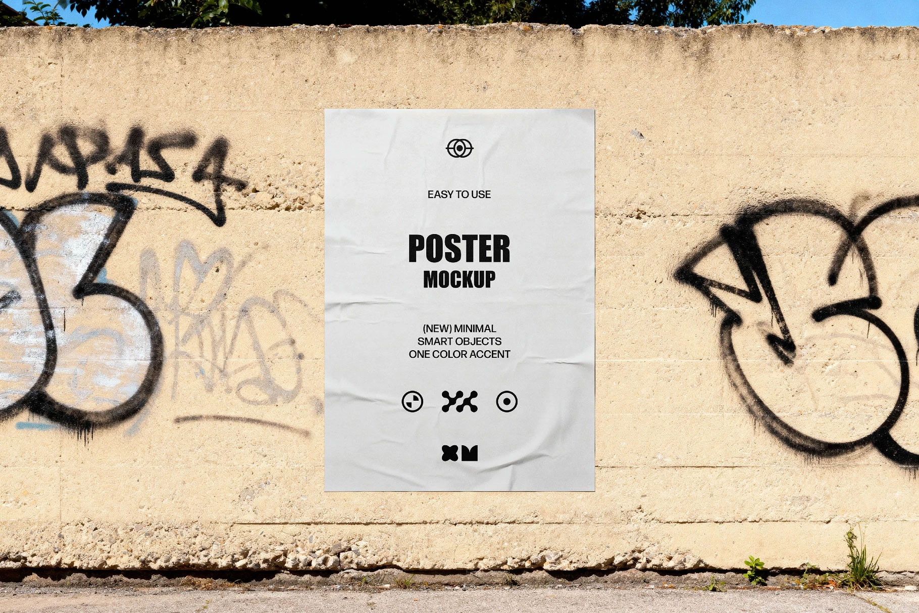 Free Paper Poster Mockup on Graffiti Wall PSD Template
