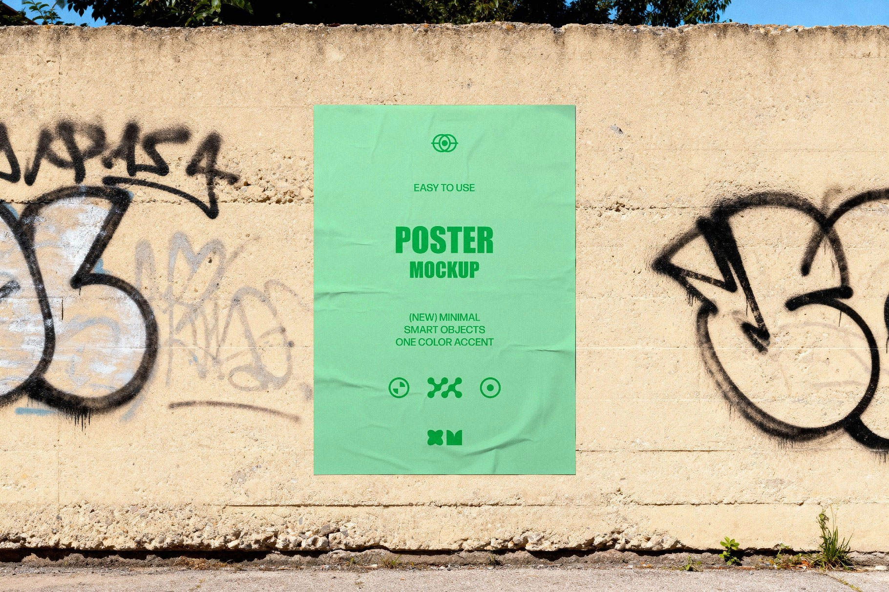 Free Paper Poster Mockup on Graffiti Wall PSD Template