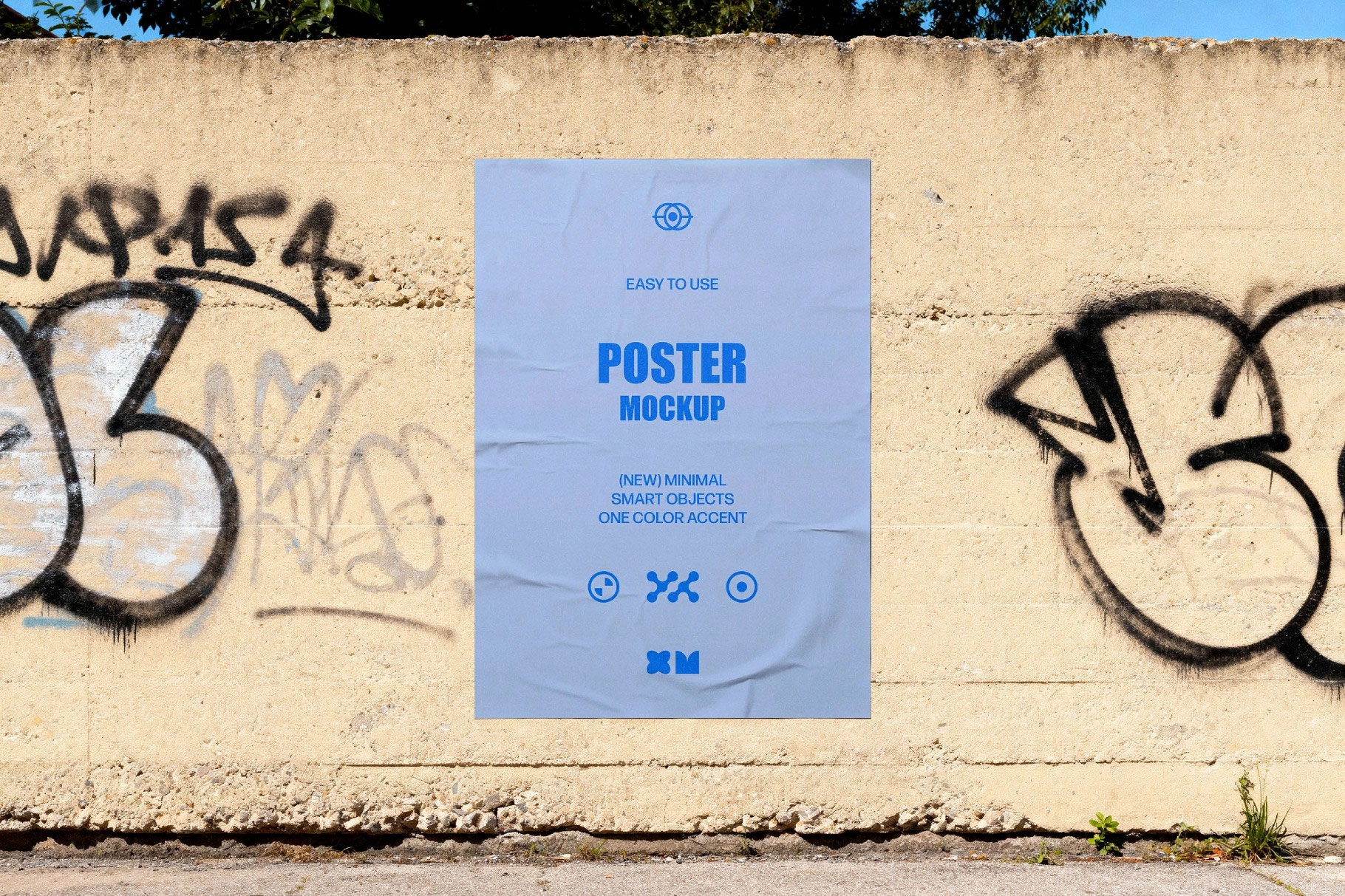 Free Paper Poster Mockup on Graffiti Wall PSD Template