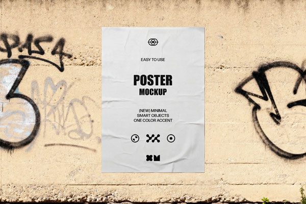 Free Paper Poster Mockup on Graffiti Wall PSD Template