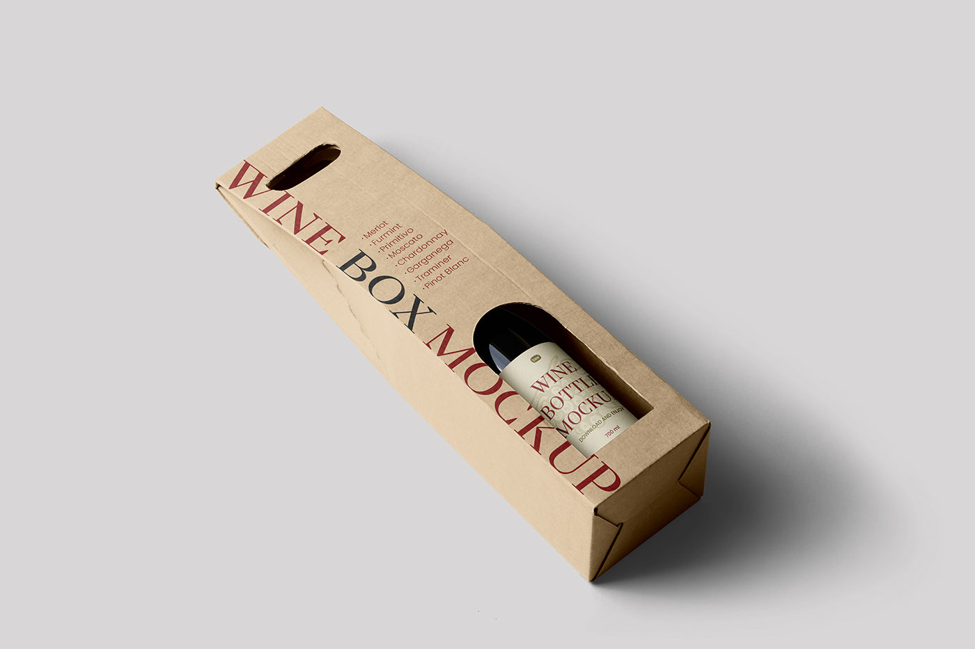 Free Perspective Wine Box Mockup PSD Template