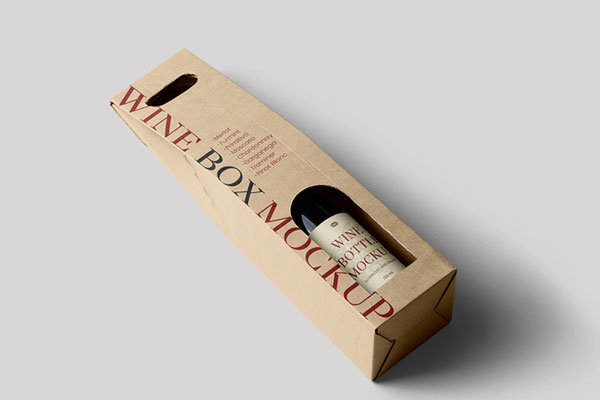 Free Perspective Wine Box Mockup PSD Template