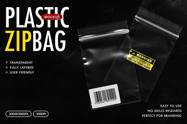 Free Plastic Zip Bags Mockups Overlays PSD Template