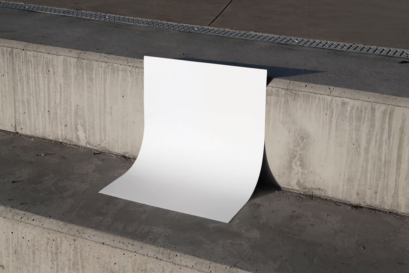 Free Poster on Concrete Stairs Mockup PSD Template