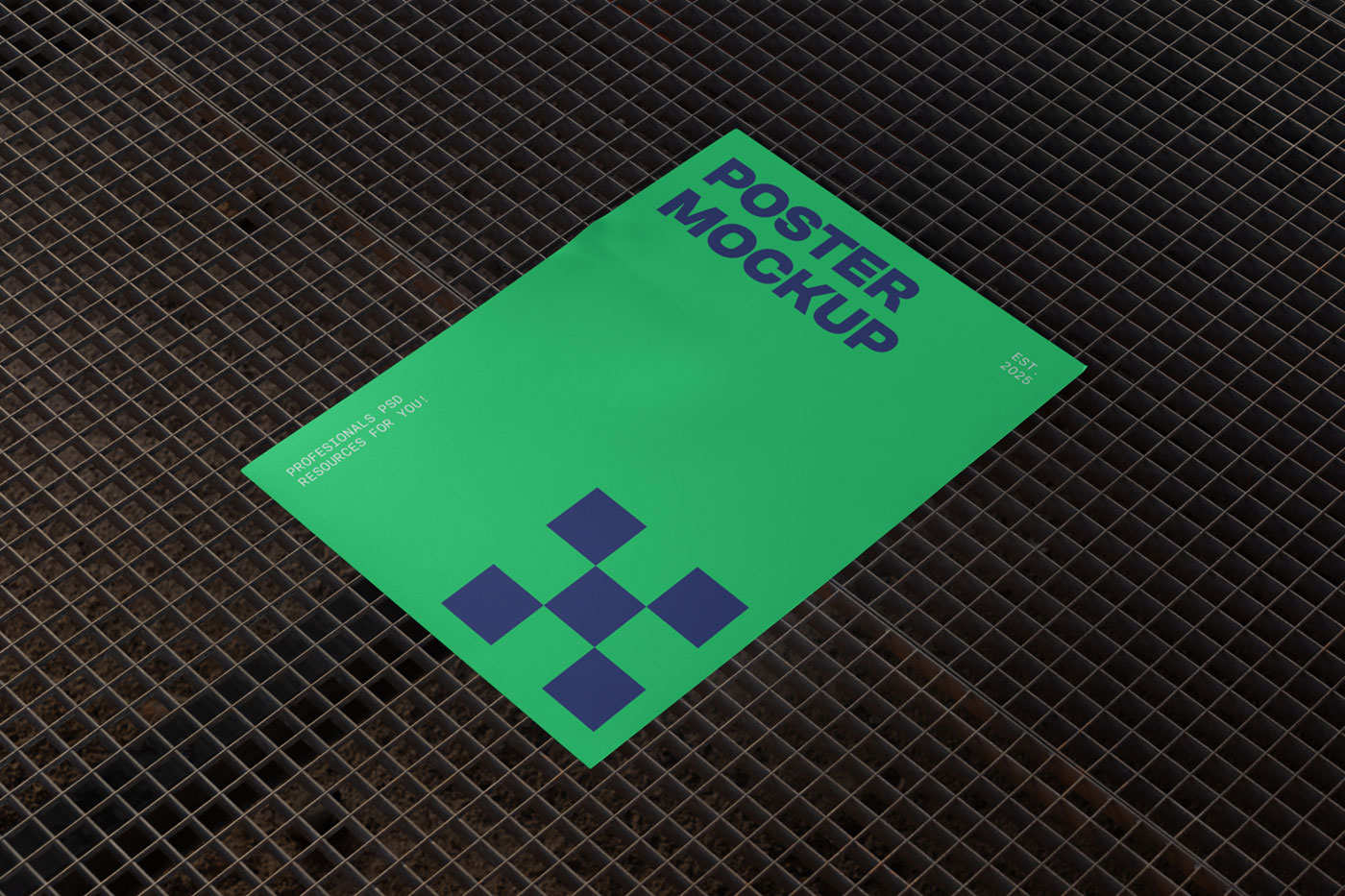 Free Poster on Metal Grid Mockup PSD Template