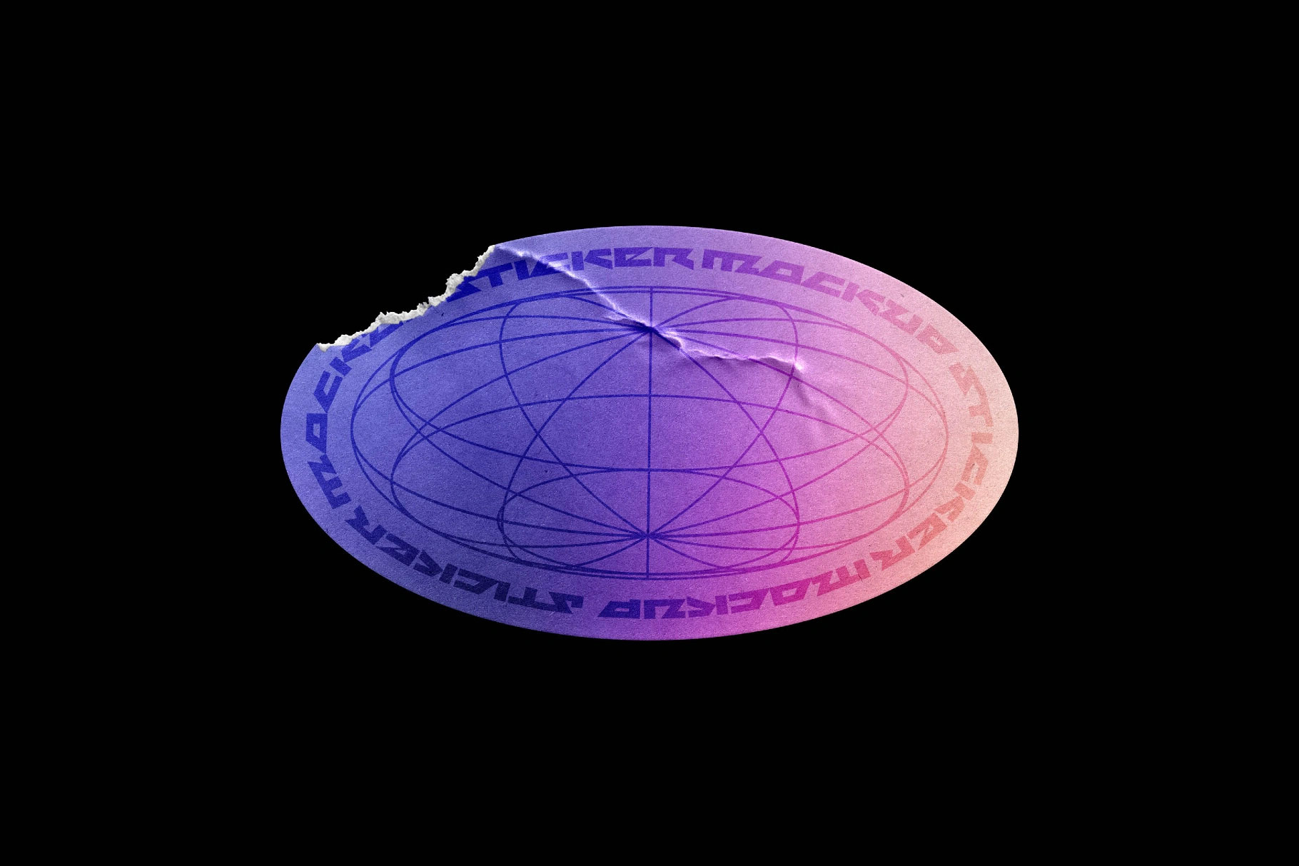 Free Ripped Oval Sticker Mockup PSD Template