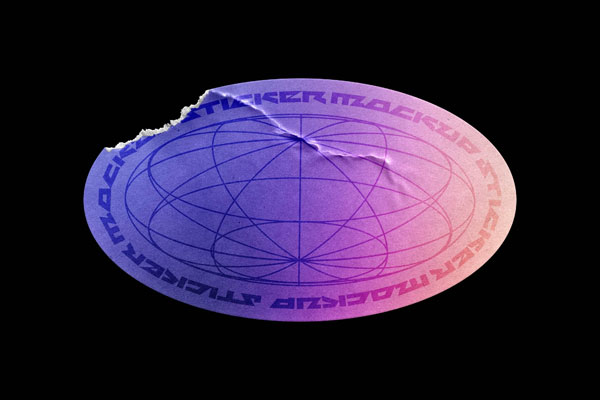 Free Ripped Oval Sticker Mockup PSD Template