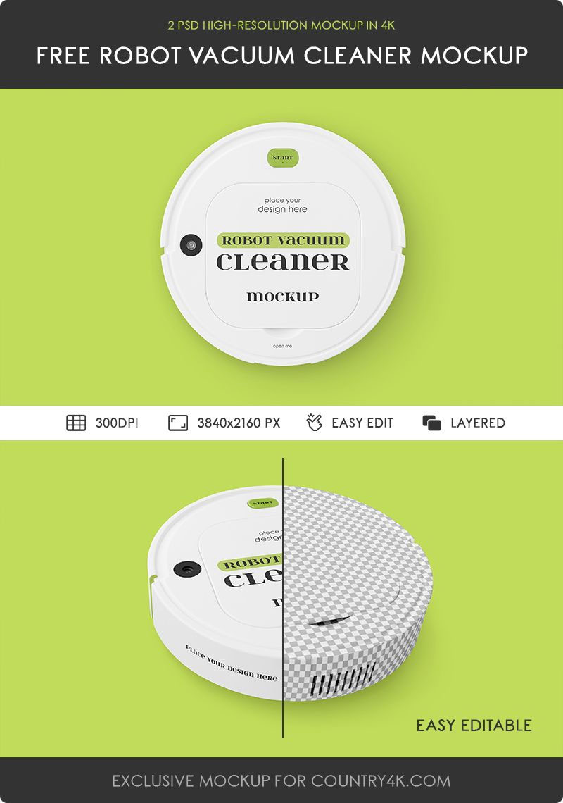 Free Robot Vacuum Cleaner Mockups PSD Template