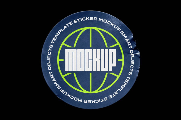 Free Round Sticker Mockup with Wrinkles Edge PSD Template
