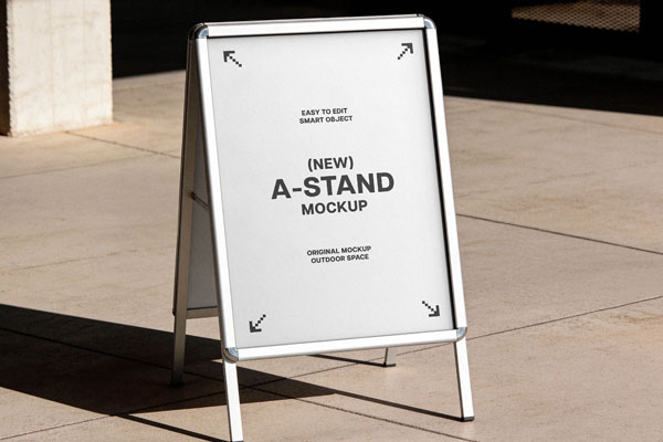 Free Street Level Folding Sign Mockup PSD Template