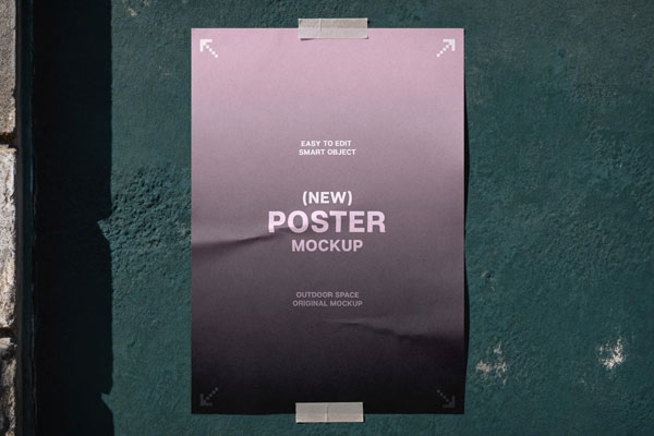 Free Taped Wall Poster Mockup PSD Template