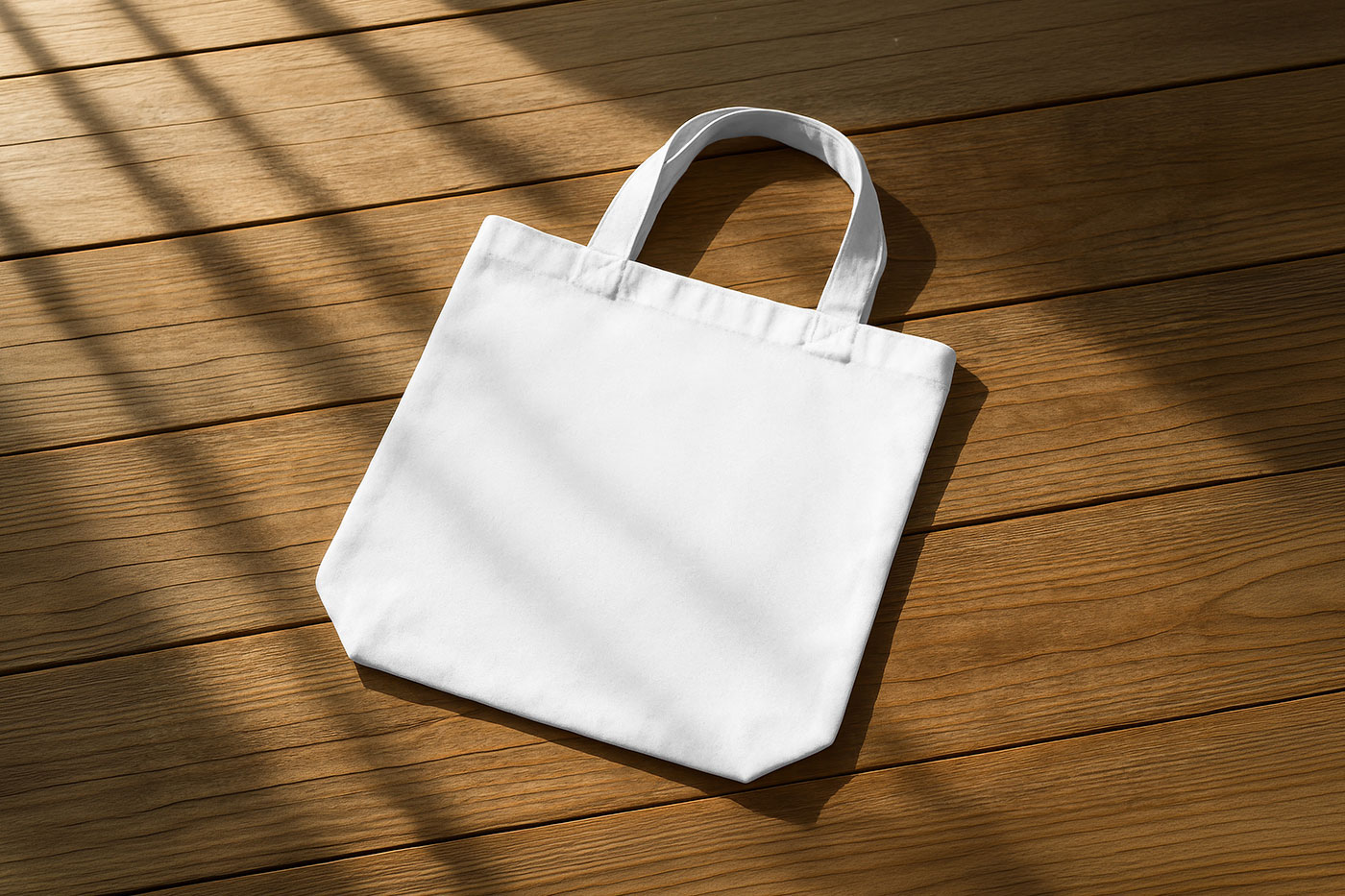 Free Tote Bag on Wooden Floor Mockup PSD Template