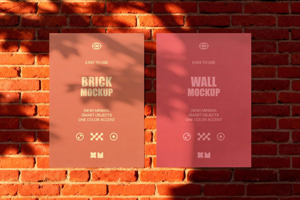 Free Urban Brick Wall Posters Mockup PSD Template