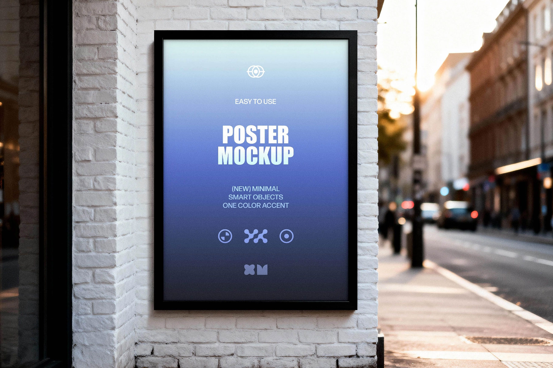 Free White Brick Wall Poster Mockup PSD Template