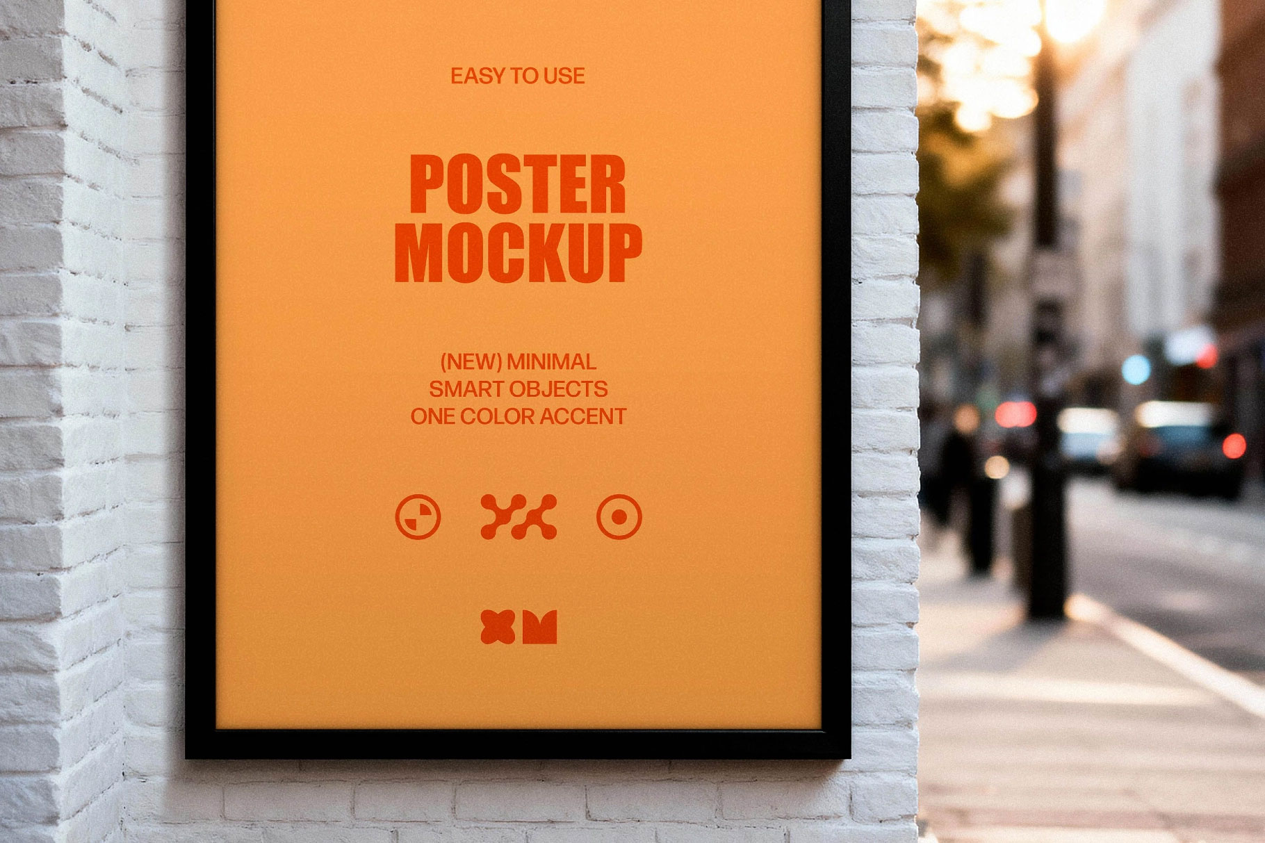 Free White Brick Wall Poster Mockup PSD Template