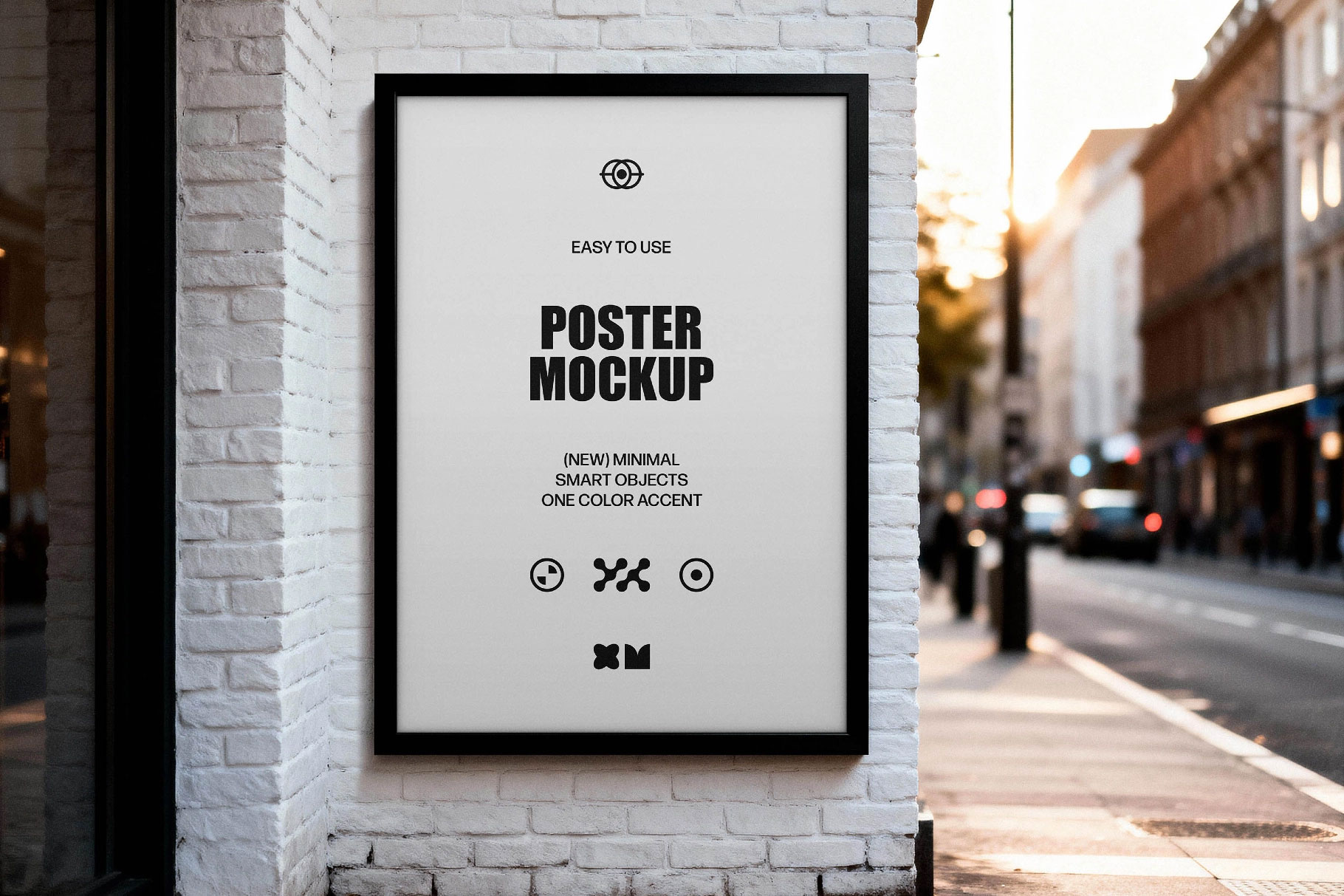 Free White Brick Wall Poster Mockup PSD Template