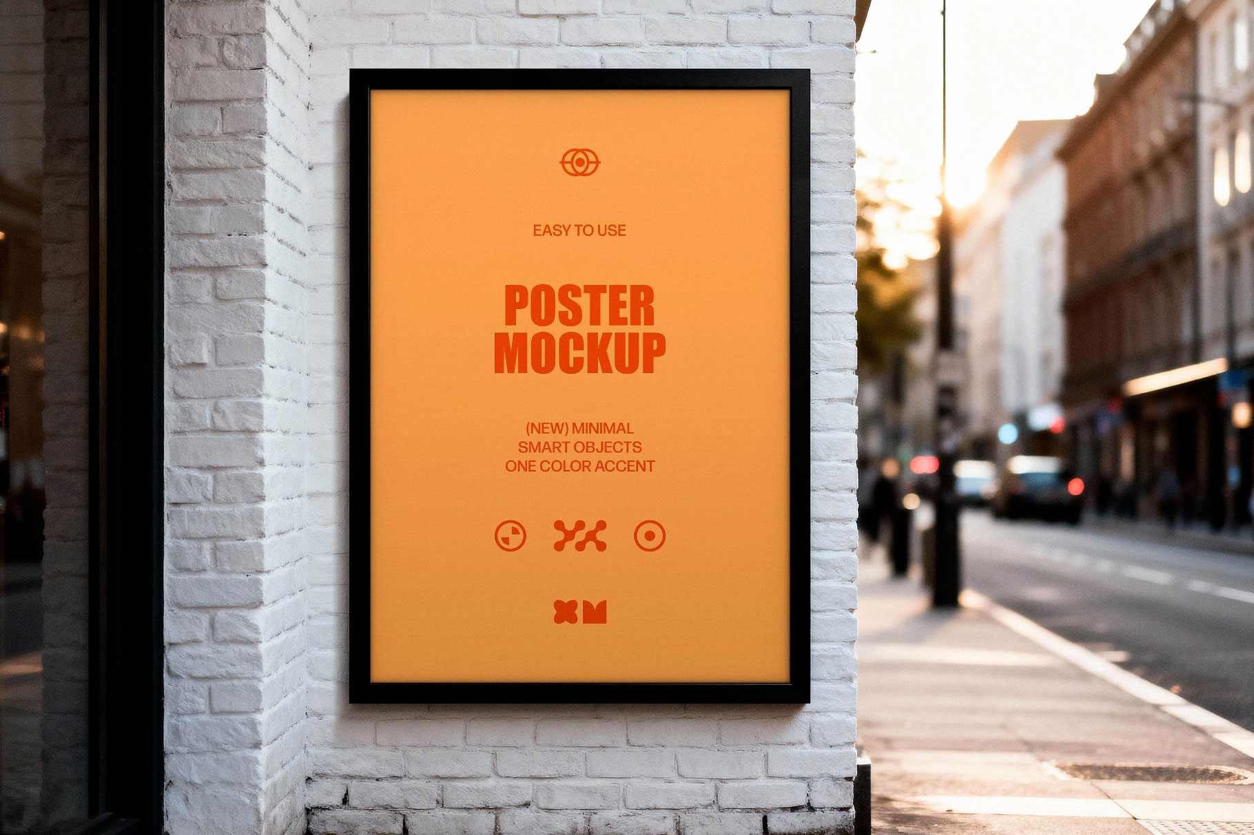 Free White Brick Wall Poster Mockup PSD Template