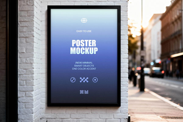 Free White Brick Wall Poster Mockup PSD Template