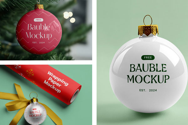 Free Xmas Bouble Mockups PSD Template