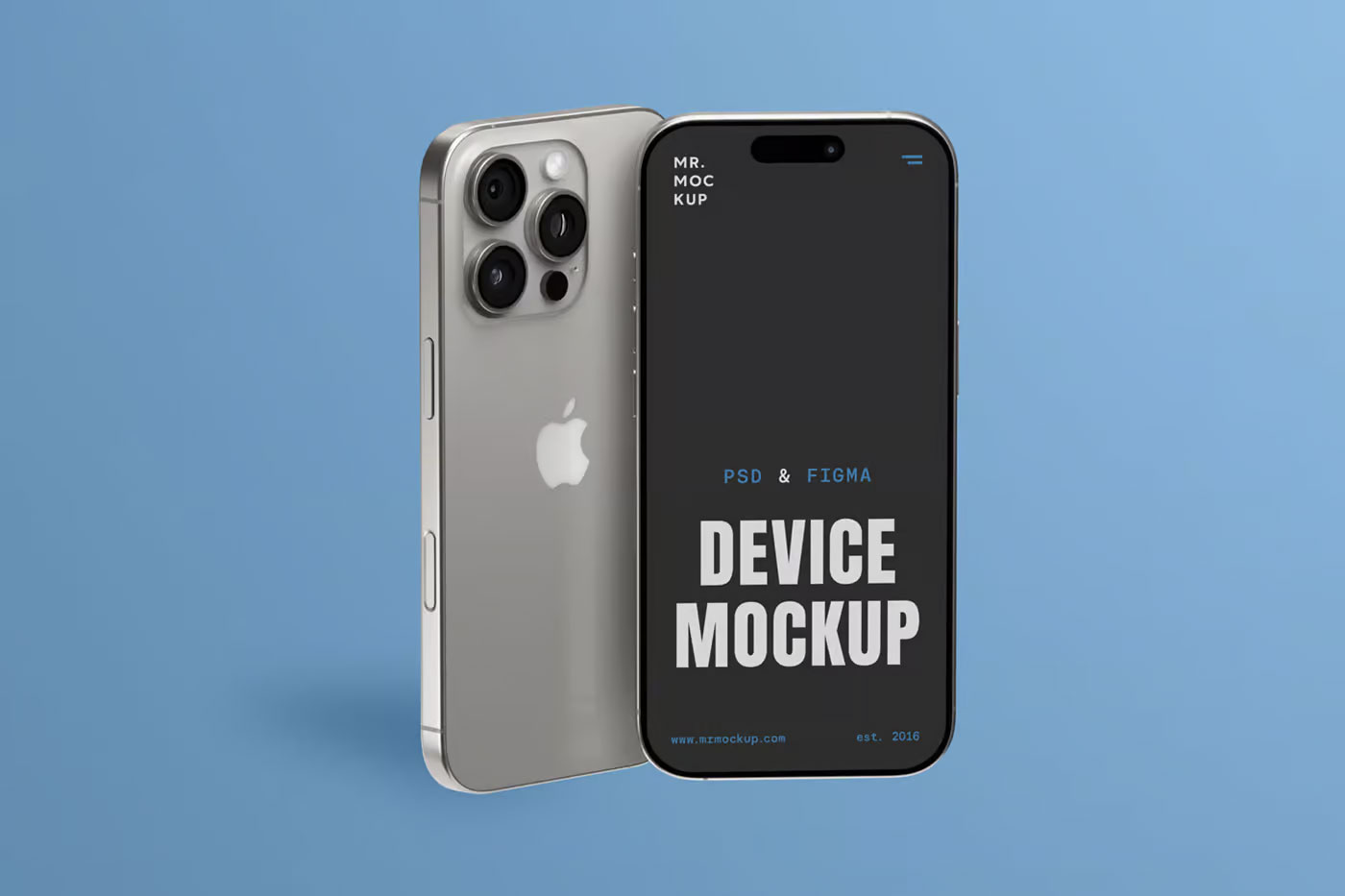 Free 2 Standing iPhone 16 Pro Mockups PSD Template