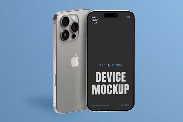 Free 2 Standing iPhone 16 Pro Mockups PSD Template