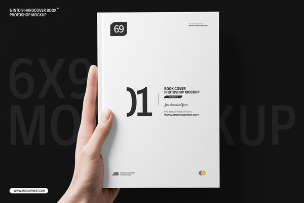 Free 6x9 Book Cover Mockup in Hand PSD Template