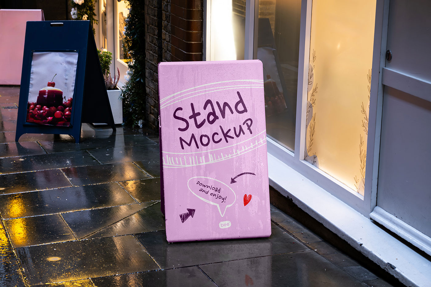 Free A Stand in Rain Mockup PSD Template