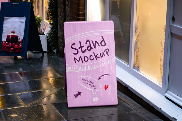 Free A Stand in Rain Mockup PSD Template