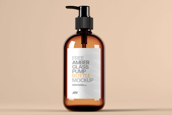 Free Amber Pump Bottle Mockup PSD Template